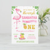 Flamant rose Luau 1er anniversaire Invitations (Debout devant)