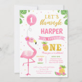 Flamant rose Luau 1er anniversaire Invitations (Devant)