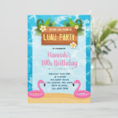 Flamant rose luau anniversaire invitation (Debout devant)