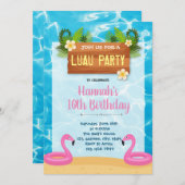 Flamant rose luau anniversaire invitation (Devant / Derrière)
