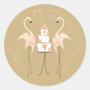 Flamant rose Mariage autocollant rond