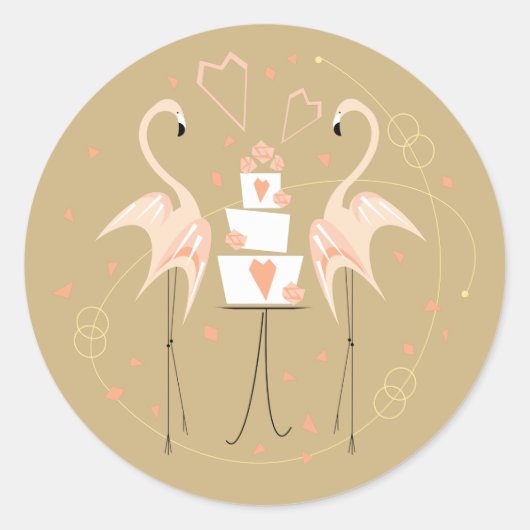 Flamant rose Mariage autocollant rond (Devant)