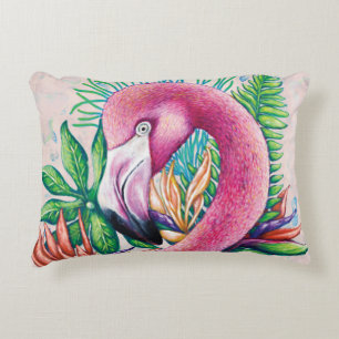 Flamant rose mignon Tropical Rose Accent Coussin