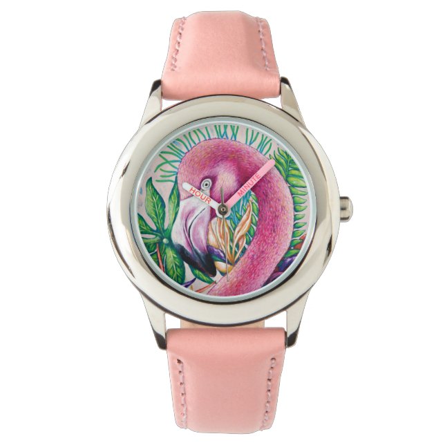 Flamant rose mignonne Enfants Fille Oiseau Montre  (devant)