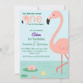 Flamant rose modifiable Invitation de premier anni (Devant)