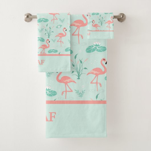Flamant rose Monogramme Oiseau tropical vert rose (En situation)