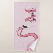 Flamant rose Monogramme personnalisé rose tropical (Serviette de bain)