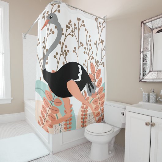 Flamant rose nature thème Douche rideau (En situation)