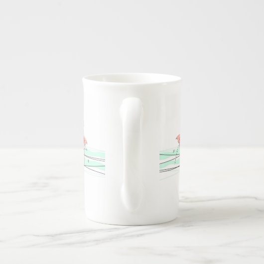 Flamant rose Ocean Line Texte en os chine mug (Dos)