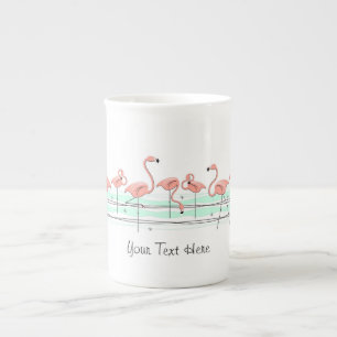 Flamant rose Ocean Line Texte en os chine mug