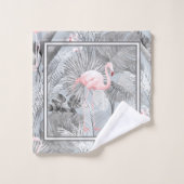 Flamant rose Orchidée Tropical Motif Grey ID868 Ba (Gant de toilette)
