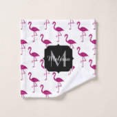 Flamant rose pailleté rose Monogramme (Gant de toilette)