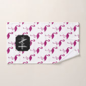 Flamant rose pailleté rose Monogramme (Serviette à main)