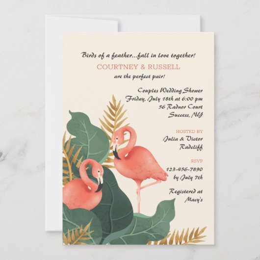 Flamant rose paire Couples douche Invitation (Devant)