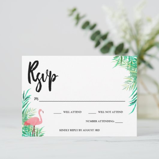 Flamant rose & Palm Feuilles RSVP (Debout devant)
