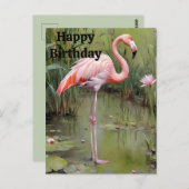 Flamant Rose Peint Dans Un Étang, Carte De Vœux D' (Devant / Derrière)
