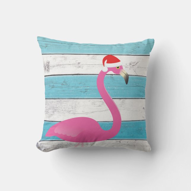 Flamant rose père Noël sur Coussin extérieur rayé (Recto)