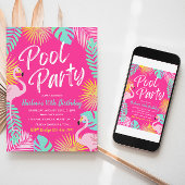 Flamant rose Pool Fête Anniversaire Invitation