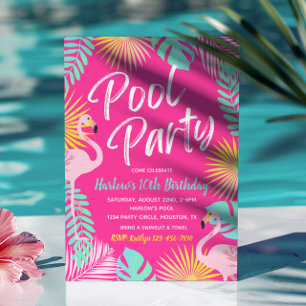 Flamant rose Pool Fête Anniversaire Invitation