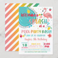 Flamant rose Pool Fête Anniversaire Invitation