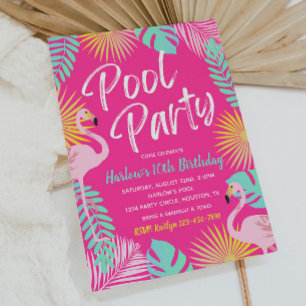 Flamant rose Pool Fête Anniversaire Invitation P