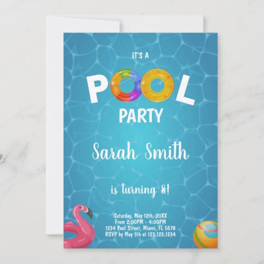 Flamant rose Pool Invitation Anniversaire (Devant)