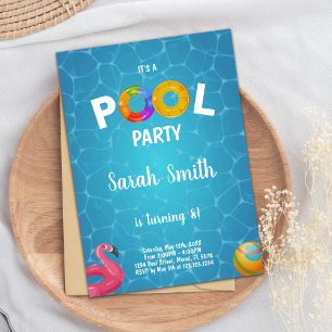 Flamant rose Pool Invitation Anniversaire