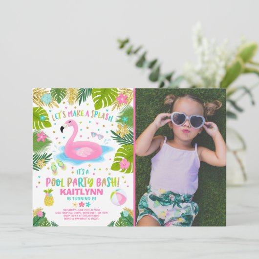 Flamant rose Pool Party Invitation Flamant rose tr (Debout devant)