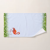 Flamant rose & Prairie avec Fleurs sur Fond Bleu C (Serviette à main)