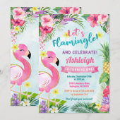 Flamant rose Premier anniversaire Invitation d'été (Devant / Derrière)