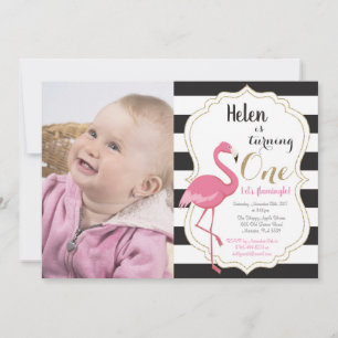 Flamant rose Premier anniversaire Invitation fille