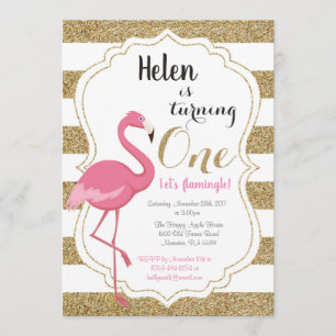 Flamant rose Premier anniversaire Invitation fille