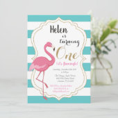 Flamant rose Premier anniversaire Invitation fille (Debout devant)