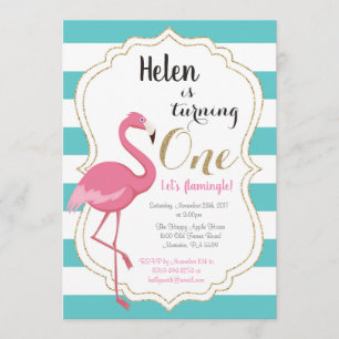 Flamant rose Premier anniversaire Invitation fille