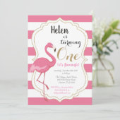 Flamant rose Premier anniversaire Invitation fille (Debout devant)