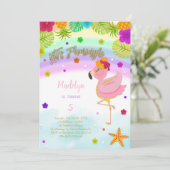 Flamant rose Rainbow invitation anniversaire (Debout devant)