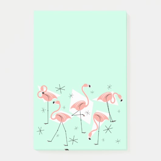 Flamant rose Retro Green post-it note verticale (Devant)