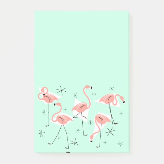 Flamant rose Retro Vert post-it note verticale (Devant)