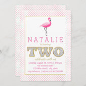 Flamant rose rose 2e anniversaire Invitations (Devant / Derrière)