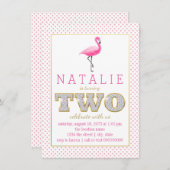 Flamant rose rose 2e anniversaire Invitations (Devant / Derrière)