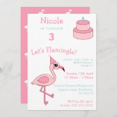 Flamant rose rose 3e anniversaire Invitation de fê (Devant / Derrière)