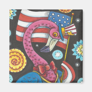 Flamant rose ROSE 4 JUILLET, MAGNET D'OISEAU PATRI