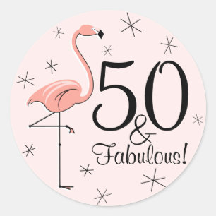 Flamant rose rose '50 et fabuleux!' autocollant