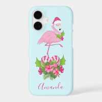 Flamant rose rose à Santa Hat Noël Whimsical