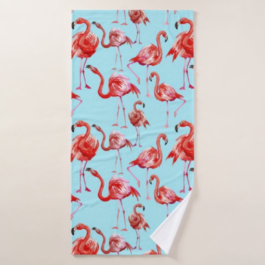 Flamant rose rose Aloha Motif d'oiseaux sur Turquo (Serviette de bain)
