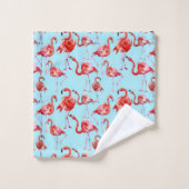 Flamant rose rose Aloha Motif d'oiseaux sur Turquo (Gant de toilette)