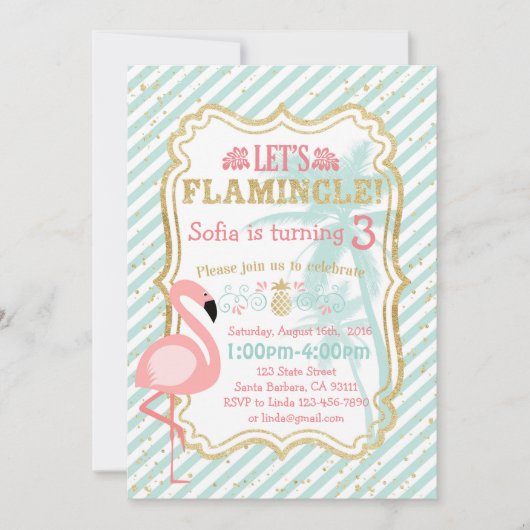 Flamant rose rose Anniversaire Fête Invitation (Devant)