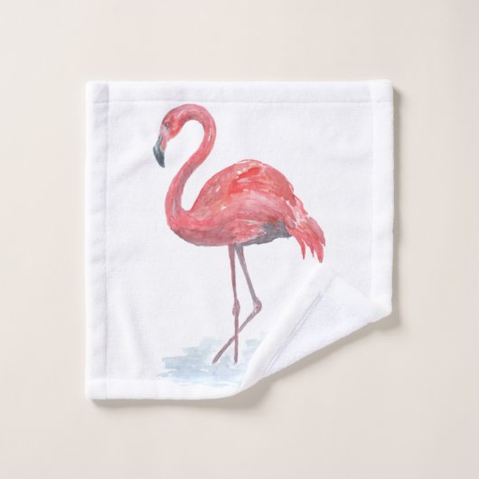 Flamant rose rose, aquarelle. (Gant de toilette)