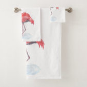 Flamant rose rose, aquarelle. Linge de toilette (En situation)