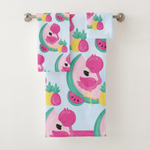 Flamant rose rose avec Motif de fruits tropicaux